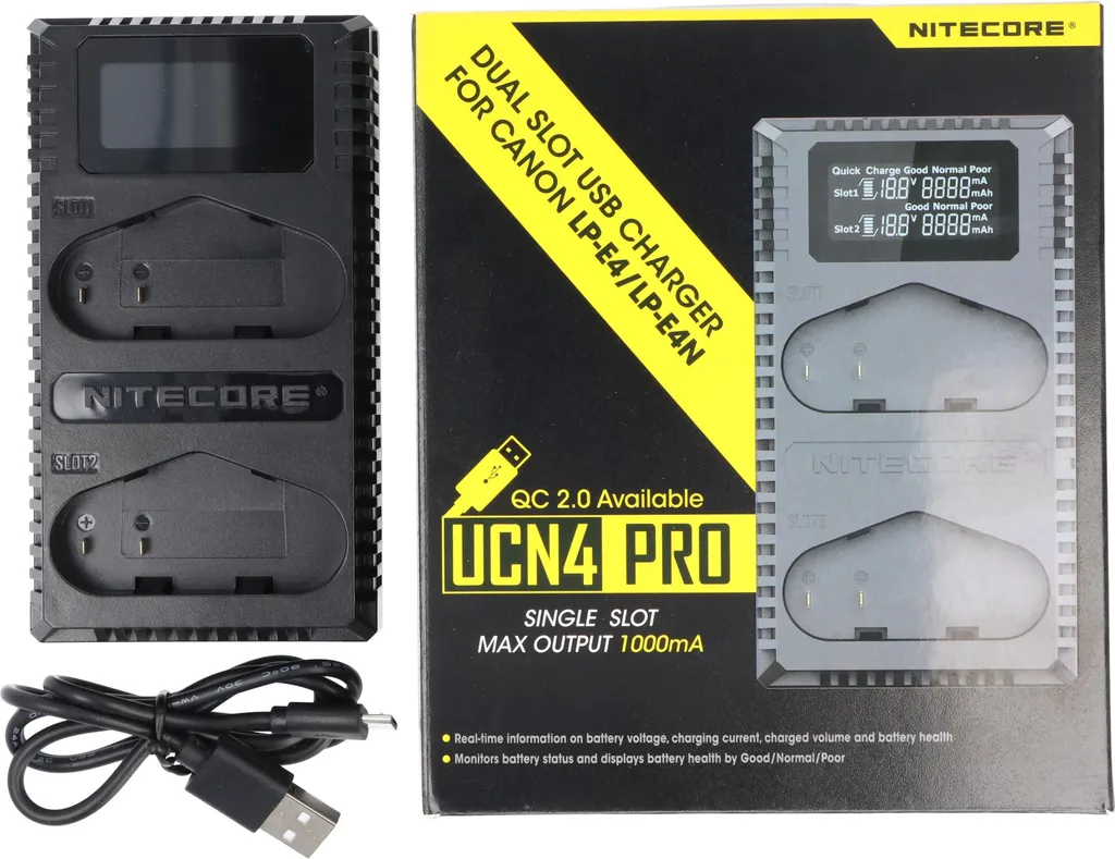 Chargeur Rapide Nitecore UCN4 PRO avec Écran LCD pour Gamme Canon 1D