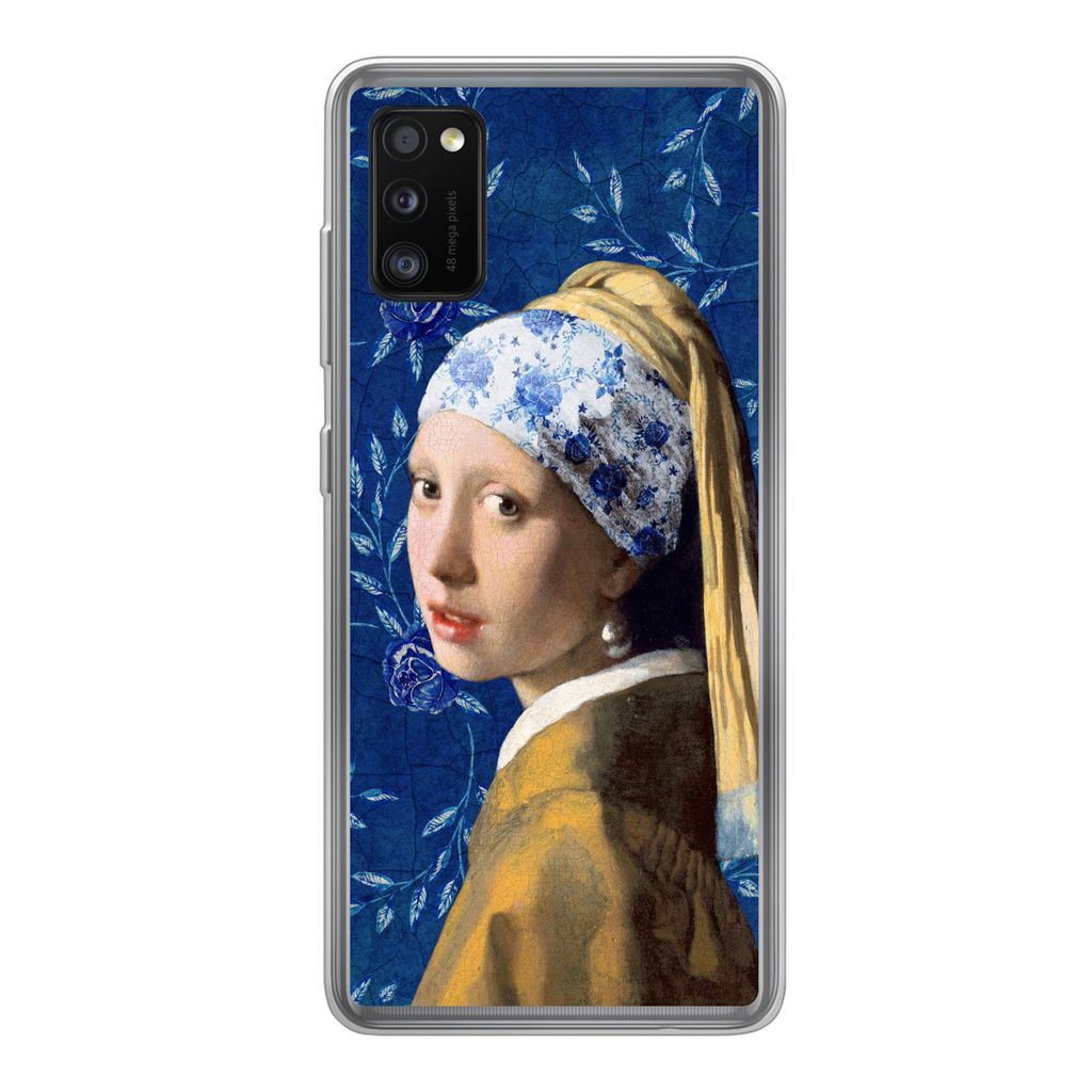 MuchoWow Handyhülle Schutzhülle Hülle für Samsung Galaxy A41 Mädchen mit Perlenohrring - Delfter Porzellan - Vermeer - Blumen - Gemälde - A...