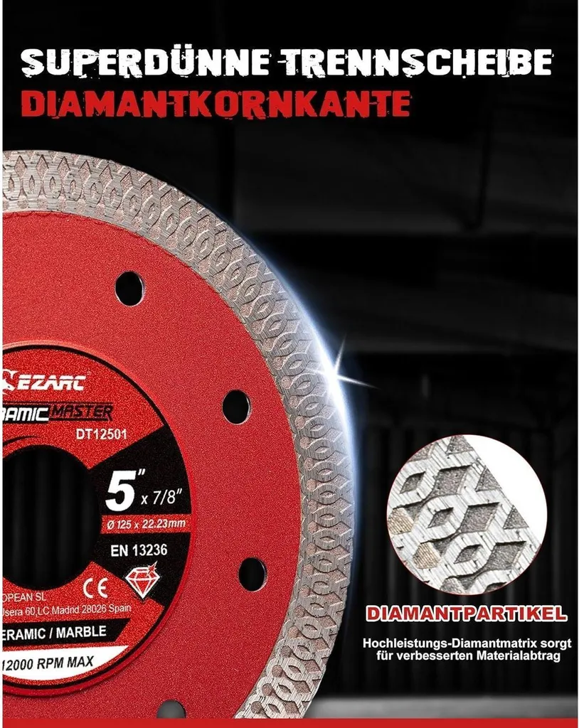 EZARC Lot de 2 Disques à Tronçonner Diamantés 125mm Extra-Minces Professionnels - 3