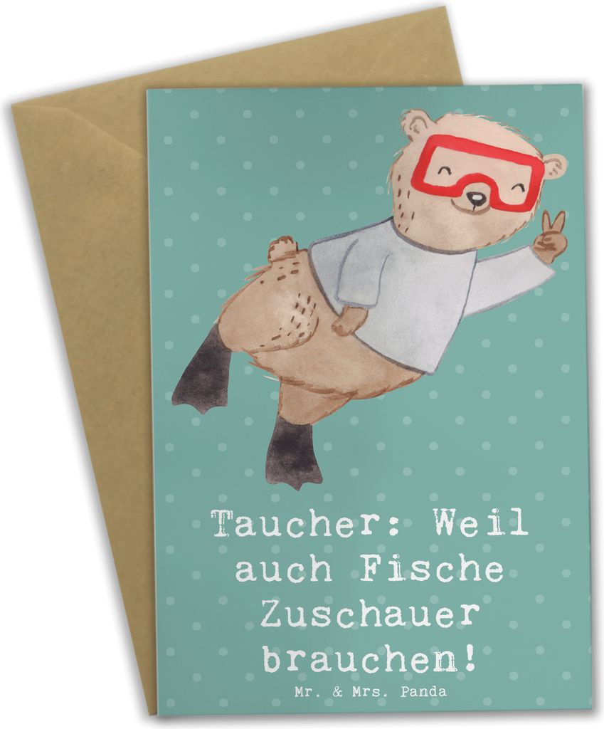 Mr. & Mrs. Panda Glückwunschkarte Tauchen Zuschauer - Meeresbrise - Geschenk, hochzeitskarten, Grußkarte, Sportler, Taucherausrüstung, einladung...
