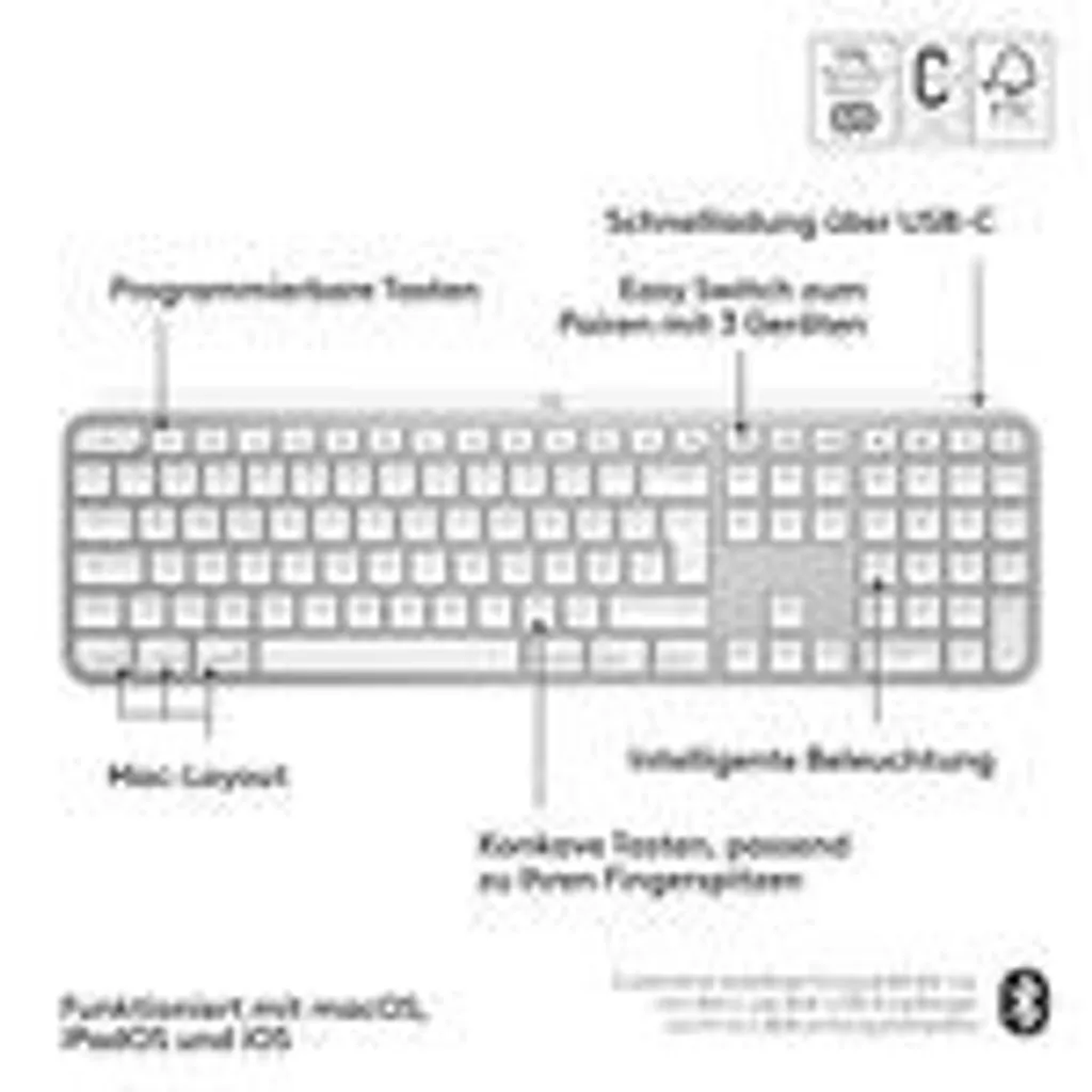 Clavier Logitech MX Keys S for Mac Bluetooth touches silencieuses Gris - 12