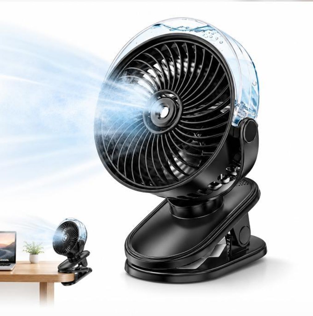 Leiser Akku Sprühventilator mit Klemme, 3000mAh, 4 Modi, Produktbild 