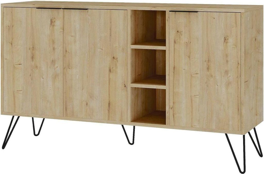 Kommode Dpenz, Wohnzimmerbuffet, Wohnzimmer-Sideboard, Moderne Küchen-Speisekammer, 142x36h83 cm, Eiche