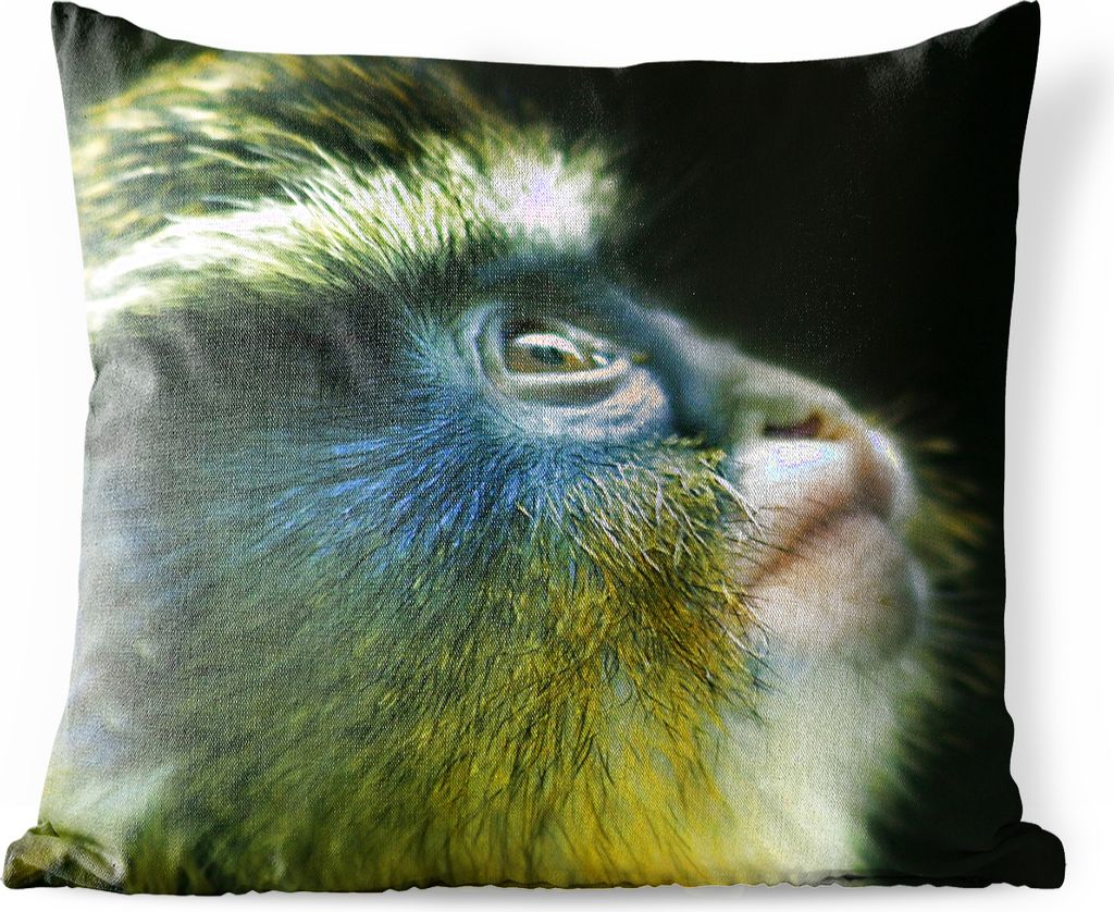 MuchoWow Outdoor Kissen - Affe - Gelb - Blau - 40x40 cm - Wetterfest - Lounge Kissen - Kopfkissen - Interieur - Polster mit Bild