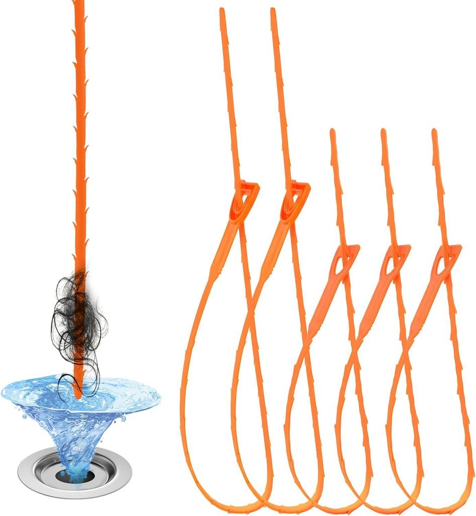 Pack von 5 Plastik-Abflussspiralen - 50 cm Duct Haarentferner - Schlauchwerkzeug - 64 cm Abflussverstopfung - Rohrreinigungsstäbe - Mehrzahn-Abflu...