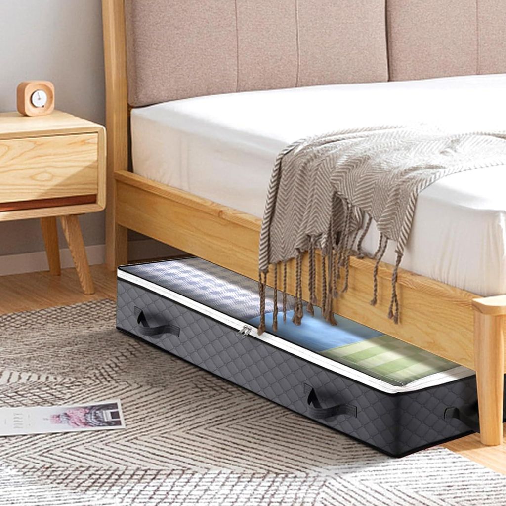 6 Stück Unterbett Aufbewahrungsboxen - Aufbewahrungstaschen mit Sichtfenster - Faltbare Lagerung für Kissen, Kleidung und Decken