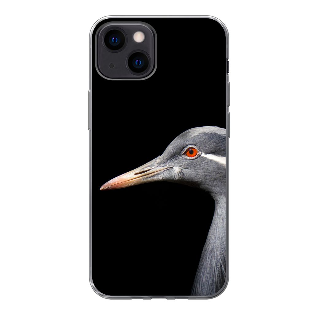 MuchoWow Handyhülle Schutzhülle Hülle für iPhone 13 mini Kraniche auf schwarzem Hintergrund Silikon Softcase Handy Hülle