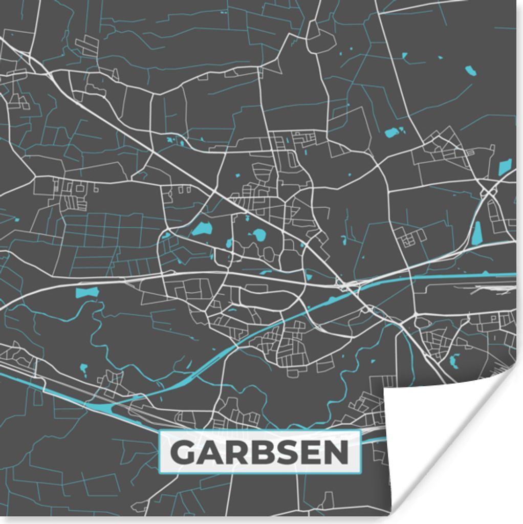 MuchoWow Poster Karte - Stadtplan - Garbsen - Deutschland - Blau 100x100 cm - Babyzimmer