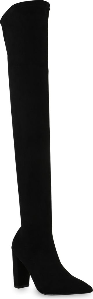 VAN HILL Damen Stiefel Overknees Blockabsatz Spitze Schuhe Produktbild 