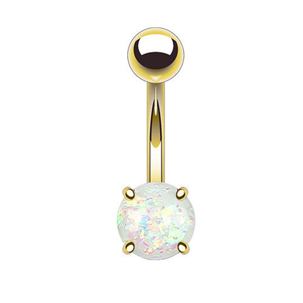 Taffstyle Bauchnabelpiercing Bauchnabelpiercing Stecker vergoldet mit eingefassten Glitter Opal, Weiß