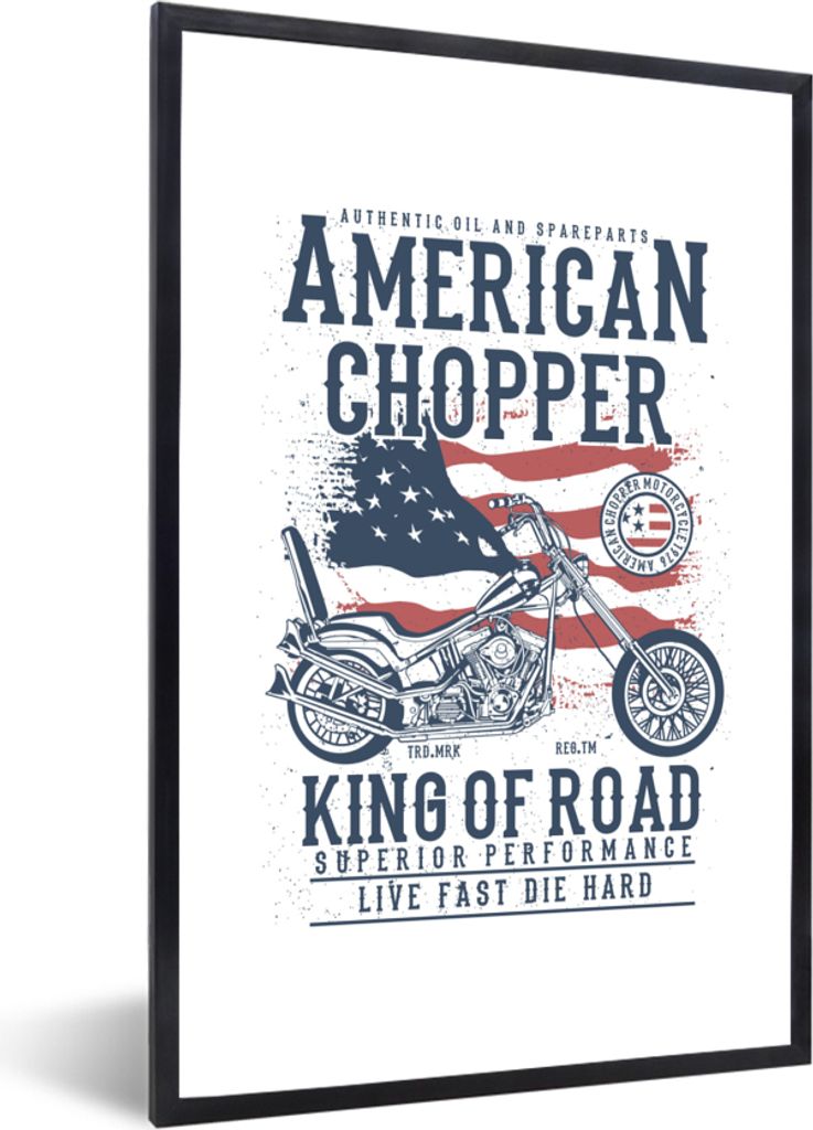 MuchoWow MuchoWow Gerahmtes Poster Mancave - Motor - Flagge - Vintage 60x90 cm - Poster mit zchwarzem Bilderrahmen - Kunst