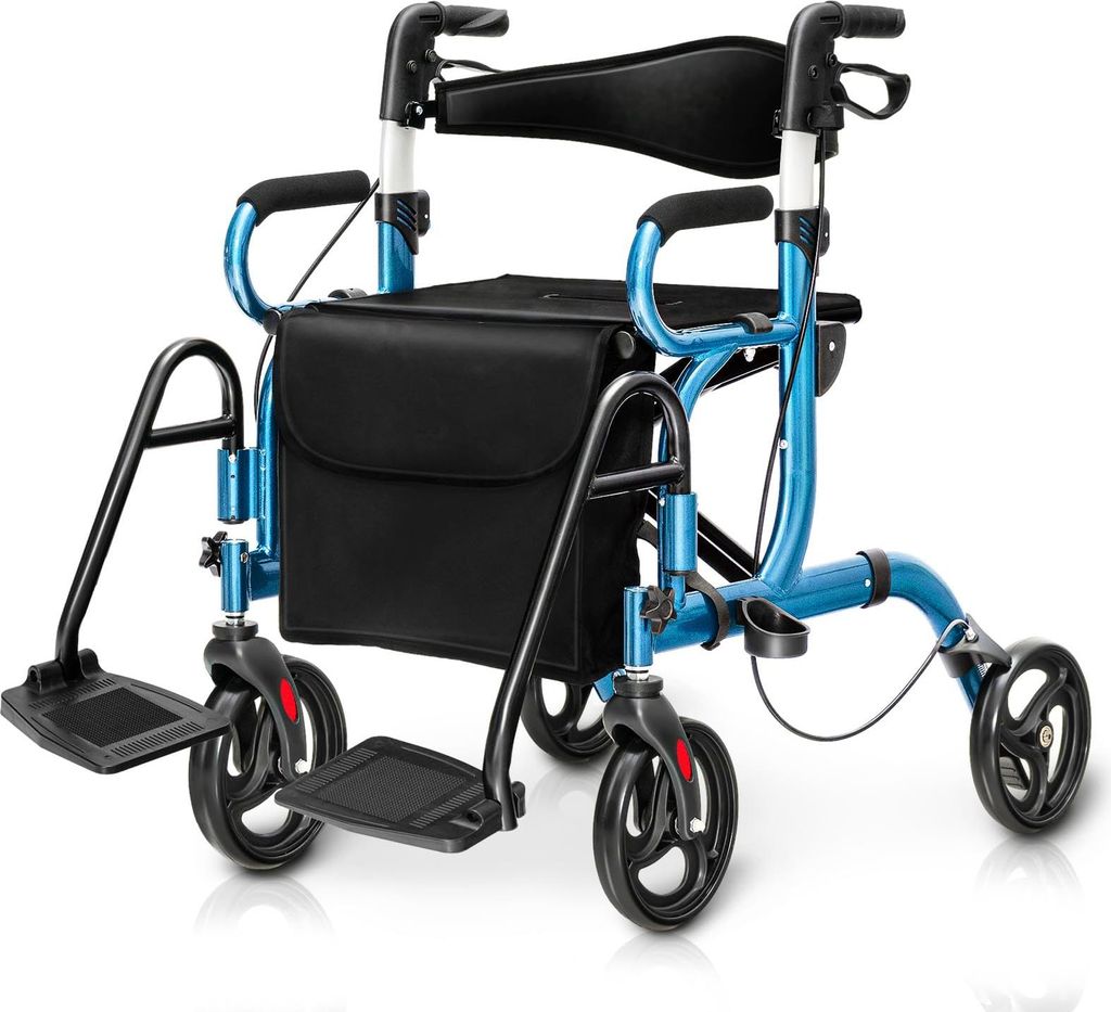 GOPLUS 2 in 1 Rollator faltbar, Gehhilfe mit einstellbarer Höhe, Rückenlehne, Sitz, Tasche, Laufhilfe Gehwagen aus Alu bis 160 kg, für Senioren ...