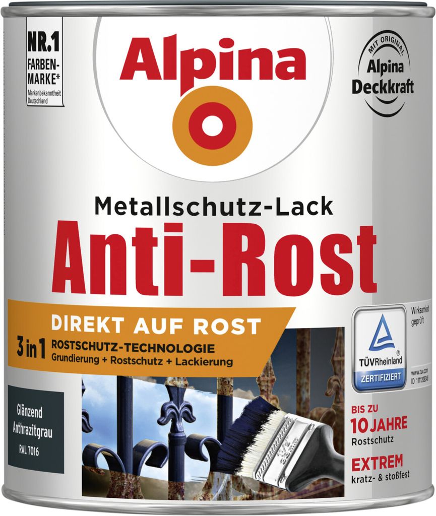 Alpina Metallschutz-Lack Anti-Rost 750 ml anthrazit Produktbild 3