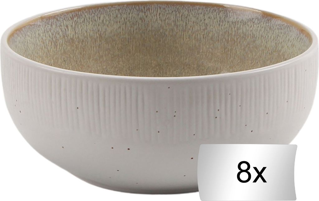 Müslischalen - Ø 13,7 cm - Beige - Weiß - Steingut - mit Reliefprägung - 8er Set