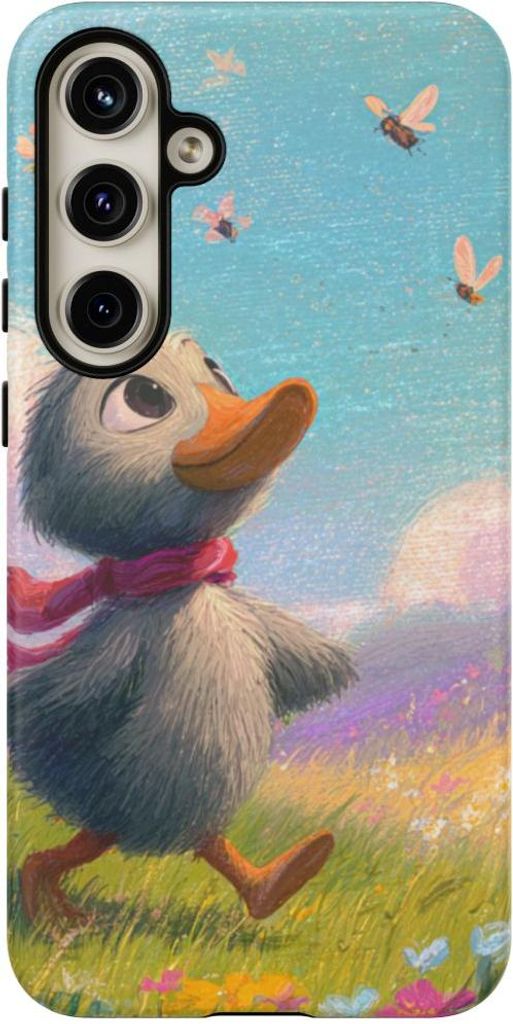 Fröhliches Entenküken auf blühender Frühlingswiese – Hülle Kompatibel mit Samsung Galaxy S24 Plus