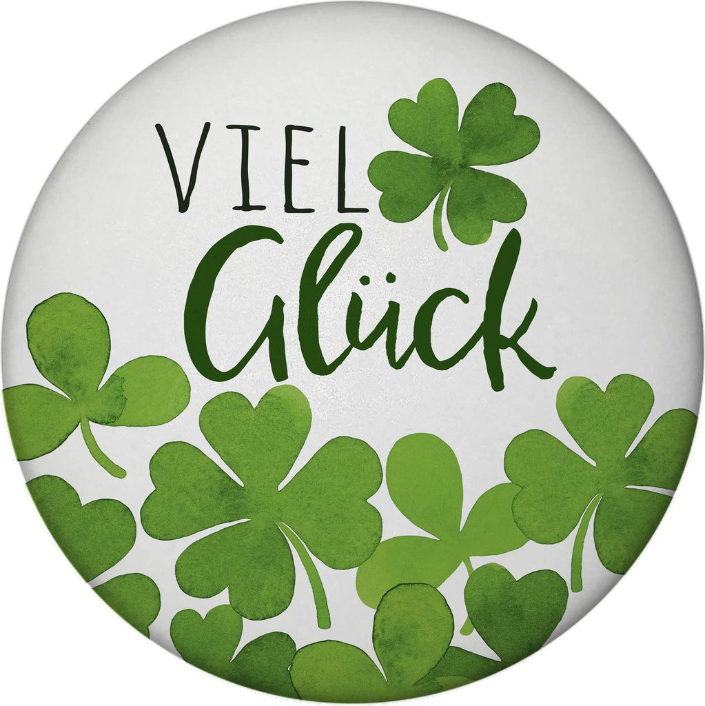 Klee Magnet rund mit Spruch Viel Glück Produktbild 