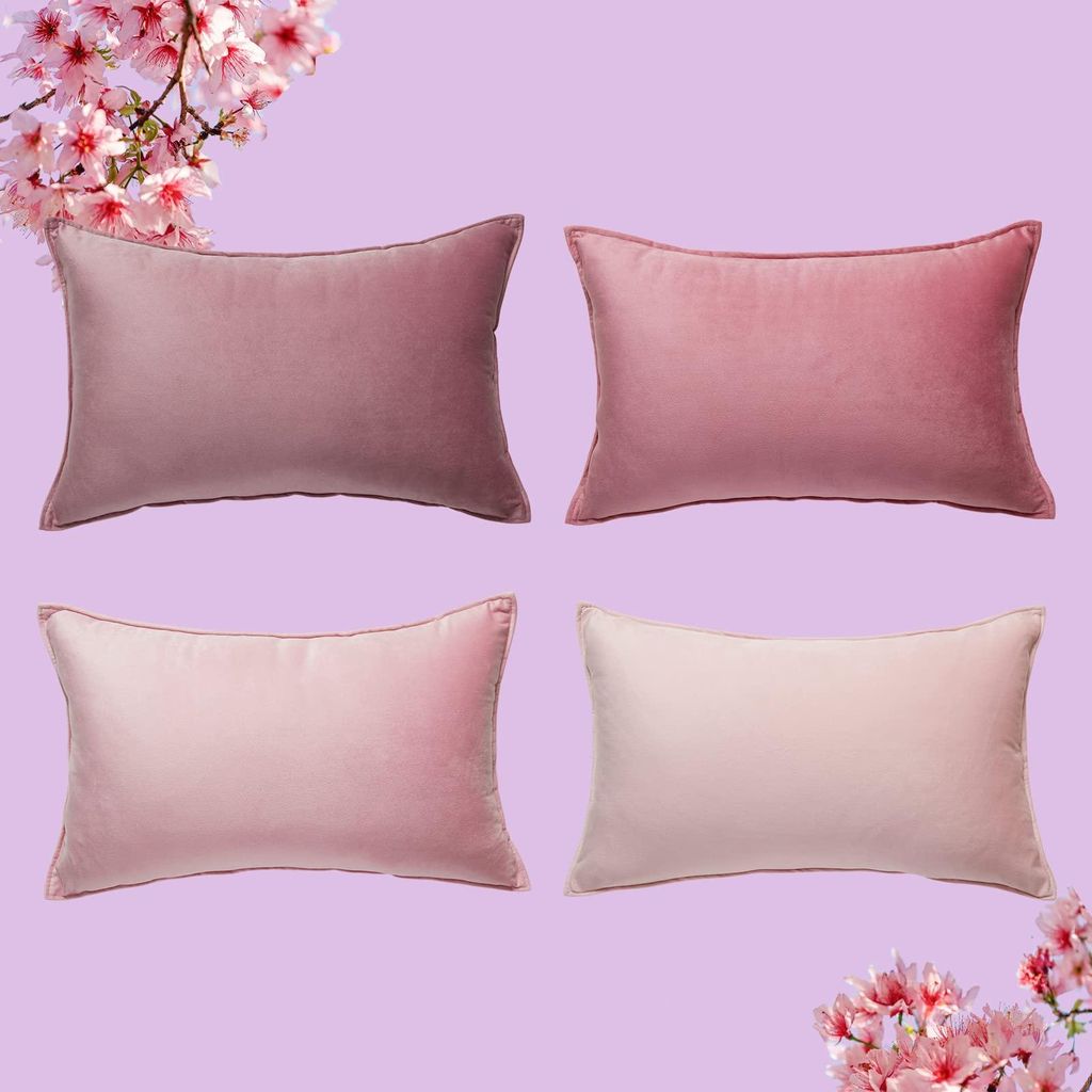 4er-Set Kissenbezüge, rosa, 30 x 50 cm, Samt mit Farbverlauf, Dekokissen, Zierkissenbezüge für Sofa, Schlafzimmer, Wohnzimmer, Balkon, weich