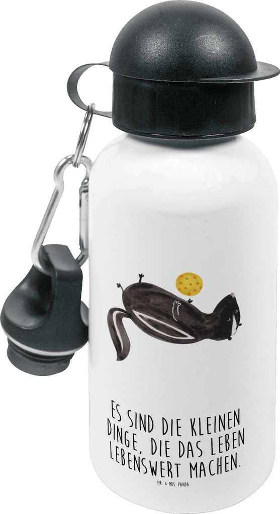 Mr. & Mrs. Panda Trinkflasche Stinktier Ball - Weiß - Geschenk, Kinder, Sportflasche, Skunk, Wasserflasche, Raubtier, für den Kindergarten, Weish...