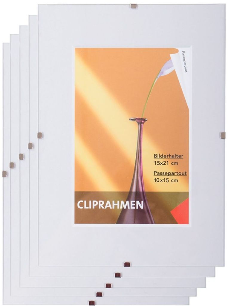 5x Rahmenloser Bilderrahmen 15x21cm Fotorahmen Bilderhalter Cliprahmen Rahmen