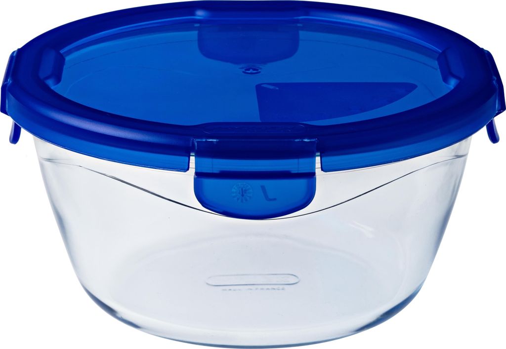 Pyrex Cook&Go Rundes Mehrzweck-Backblech mit luftdichtem Deckel, Transparent/Blau, 2,41 cm