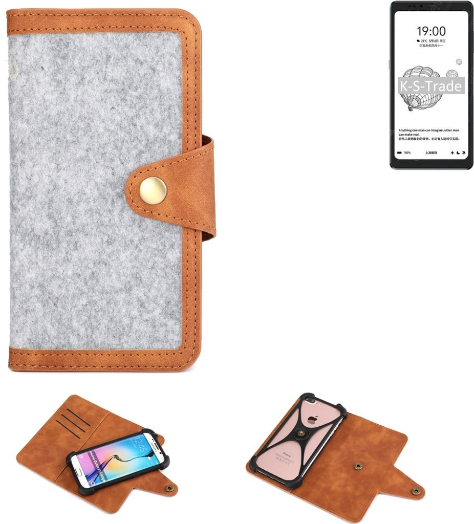K-S-Trade Handyhülle kompatibel mit HiSense A9 Schutzhülle Filz-Hülle Kunst-Leder hellgrau braun (1x)