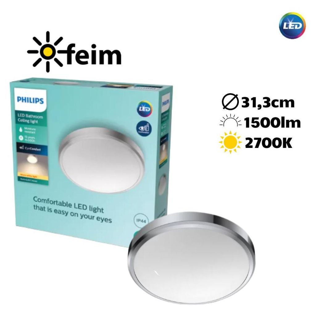 Philips Funktional Doris Deckenleuchte, 17 W, LED, Nicht austauschbare(s) Leuchtmittel, 1500 lm, IP44, Nickel