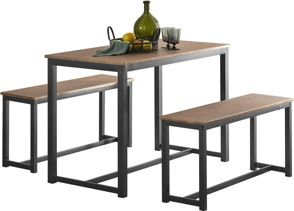 SoBuy Ensemble Table à Manger et 2 Bancs Set de 3 Pièces Structure Acier