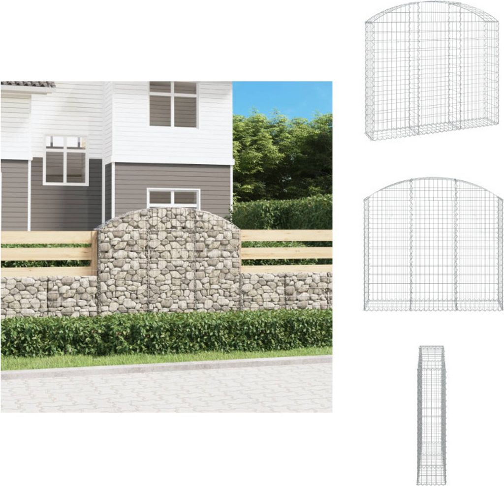 vidaXL Gabione mit Hochbogen 150x30x120/140 cm Verzinktes Eisen - Blumentöpfe & Pflanzgefäße
