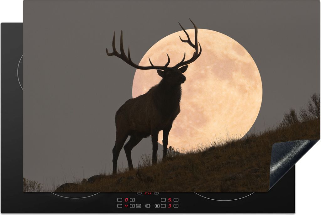 KitchenYeah Herdabdeckplatte Mond - Elch - Vollmond , 81x52cm, Küche Deko, Glaskeramikfeld Herdabdeckung, Abdeckplatte fùr Kochfeld
