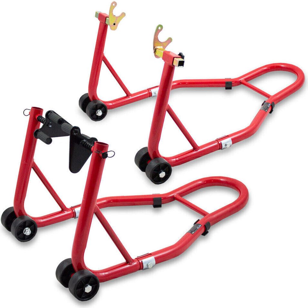 Bituxx Motorradständer hinten & vorn Motorrad Montageständer Transportständer Rot Belastbar bis 250 kg pro Ständer Vorn+Hinten Rot MS-18972