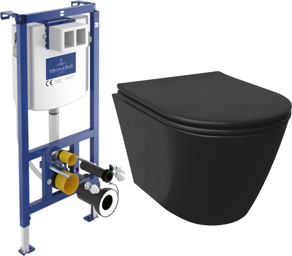 Alpenberger Hänge WC Set | Spülrandlos | ViConnect Spülkasten | Villeroy & Boch | WC mit Absenkautomatik | Nano-Beschichtung (9035, ohne Betäti...