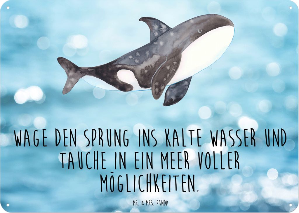 Mr. & Mrs. Panda Blechschild Orca DIN A3 - Oceanblue - Geschenk, Magnetschild, Meer, Neustart, Schild, Blechtafel, Arbeit, Motivation, Wal, Metalls...