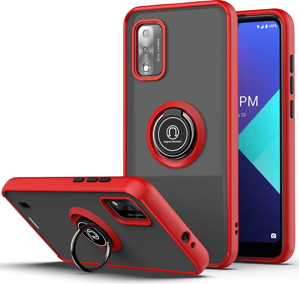 Wiko Ride 3 Hülle, Ring Halter Ständer Matte Transluzent TPU Rahmen Stoßfest Schutzhülle für Wiko Ride 3 Rot