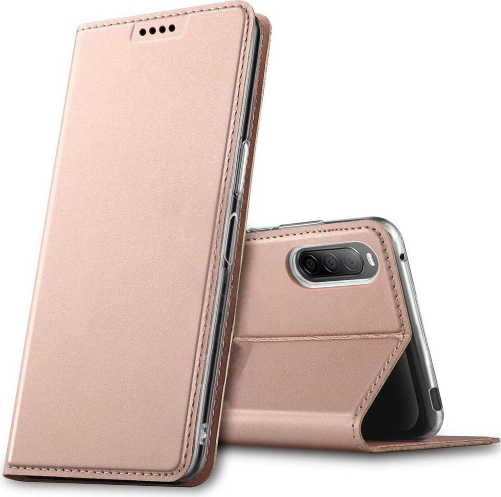 Conie Ultra Slim Klapp Tasche für Sony Xperia 10 V Kartenfach Hülle Rundumschutz in Rosa