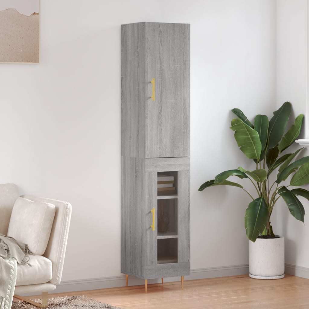 "Rabatt" Mehrzweckschrank/Vitrine/ Highboard - Modernes Design - Grau Sonoma 34,5x34x180 cm Holzwerkstoff - Kommoden CC8701