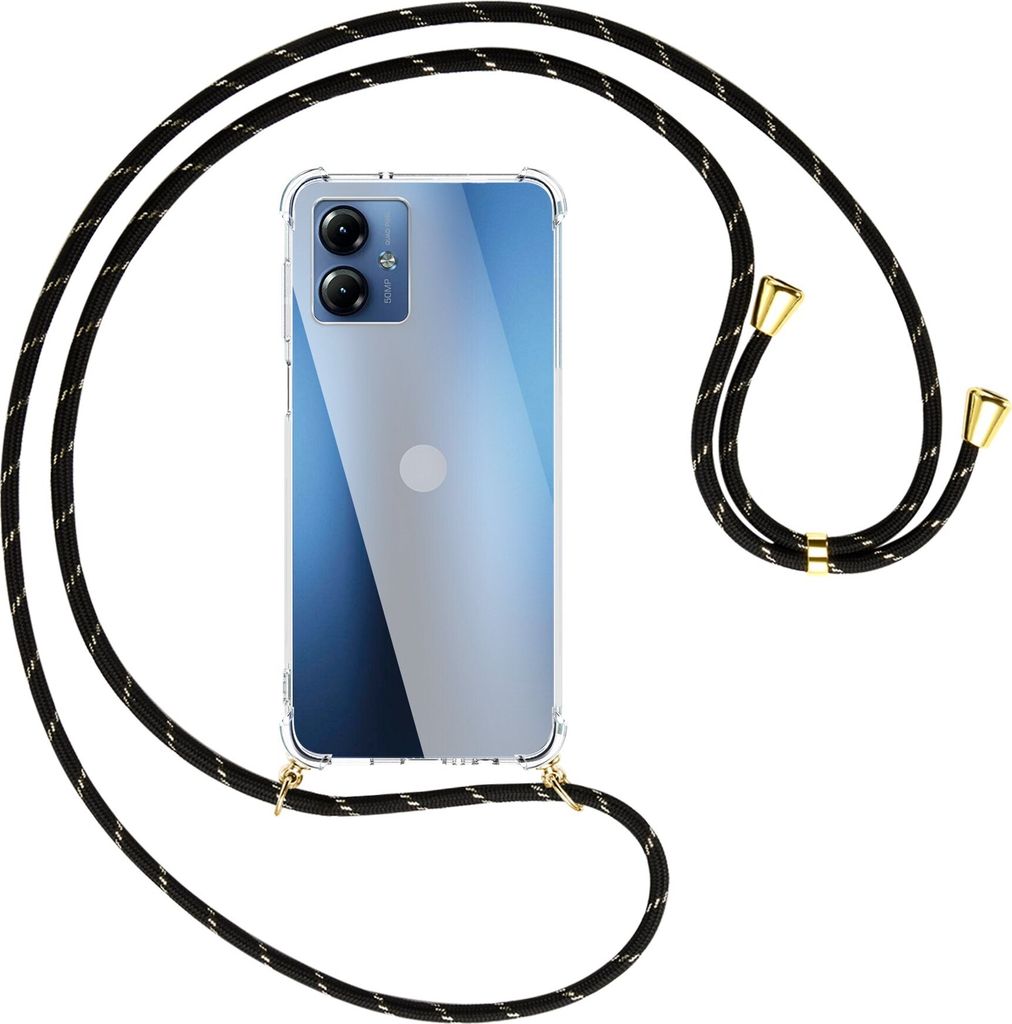 Handykette Backcover-Schutzhülle mit Band (Metall goldfarben) für Motorola Moto G14 (PAYF0010IN, 6.5'') - schwarz/gold