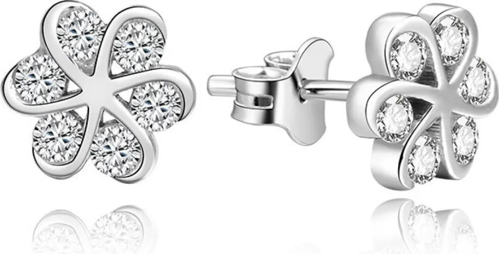 Boucles d'oreilles fleurs AGUP1199 argentées au design floral épuré
