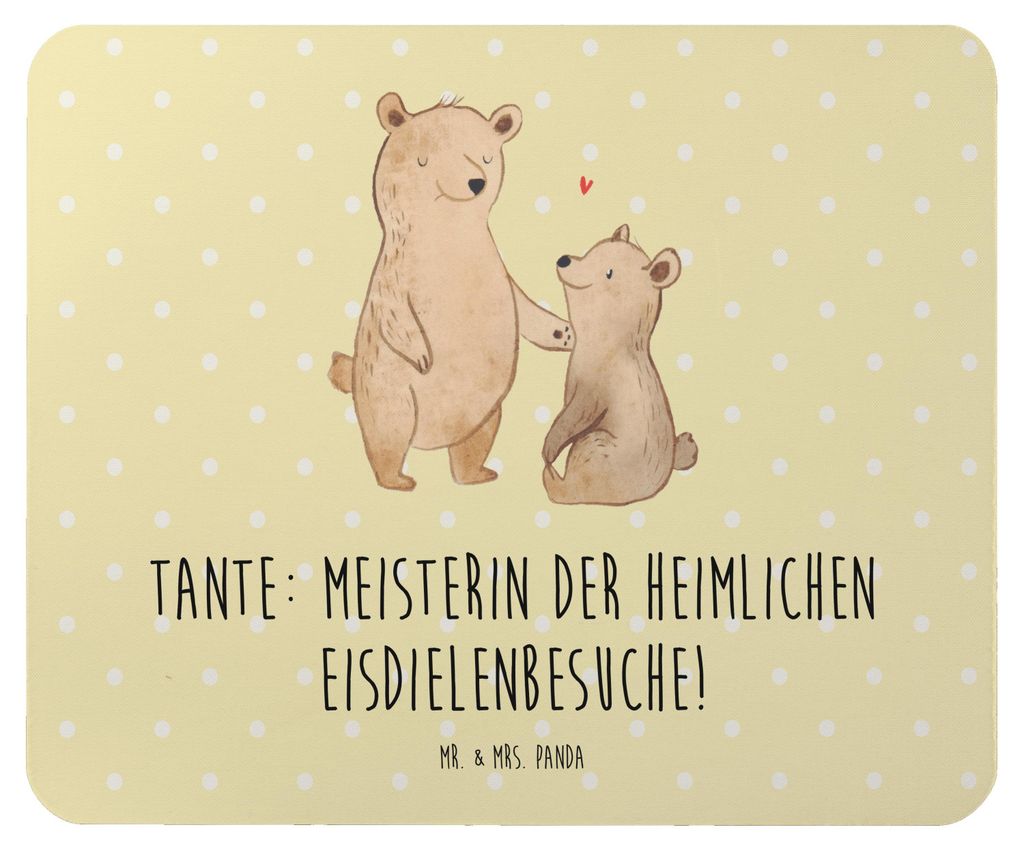 Mr. & Mrs. Panda Mauspad Tante Eisdielenmeisterin - Gelb Pastell - Geschenk, Lustig, pc, computer mousepad, Verwandtschaft, persönliche Erinnerung...