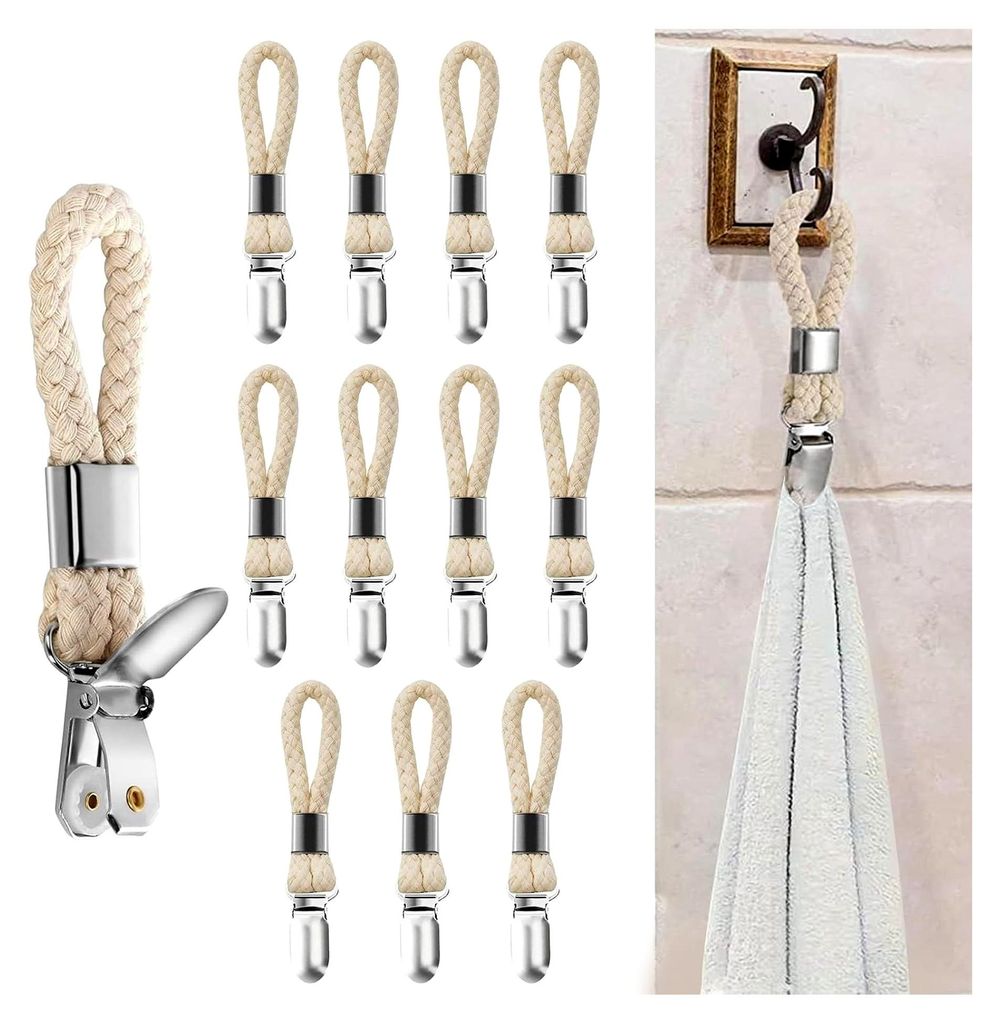 12 Stück Handtuch Clips zum Aufhängen, Handtuchaufhänger ohne Nähen, Handtuchclips mit Schlaufen, Aufhänger für Handtücher von Häusern Schr...