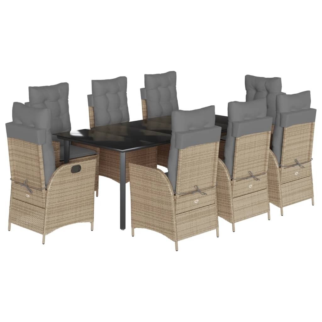 9-tlg. Garten-Essgruppe mit Kissen Beige Poly Rattan