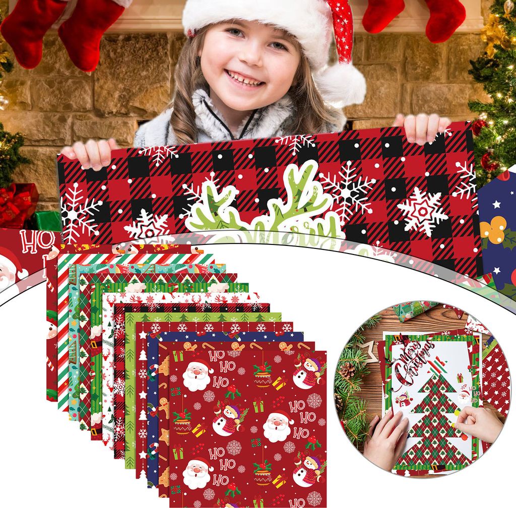 24-teiliges Set Weihnachts-Scrapbook-Papier mit Weihnachtsmann, Schneemann, Weihnachtsbaum, gemustert, quadratisch, DIY, handgefertigt, Kunst, Bast...