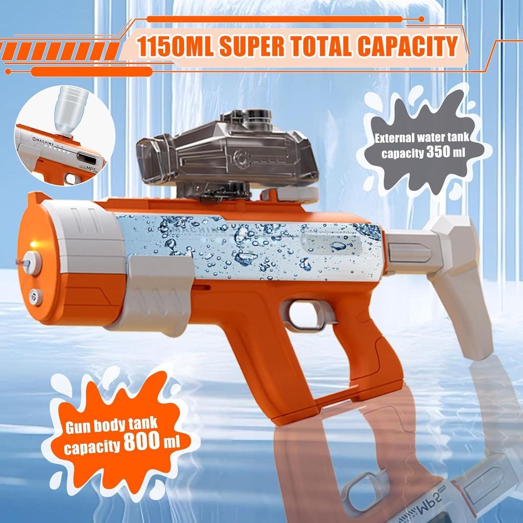 Wasserpistole Elektrisch,Wasserpistole Erwachsene und Kind,Electric Water Gun Automatic, 800ML Elektrisch Wasserspritzpistole für Pool,Garten