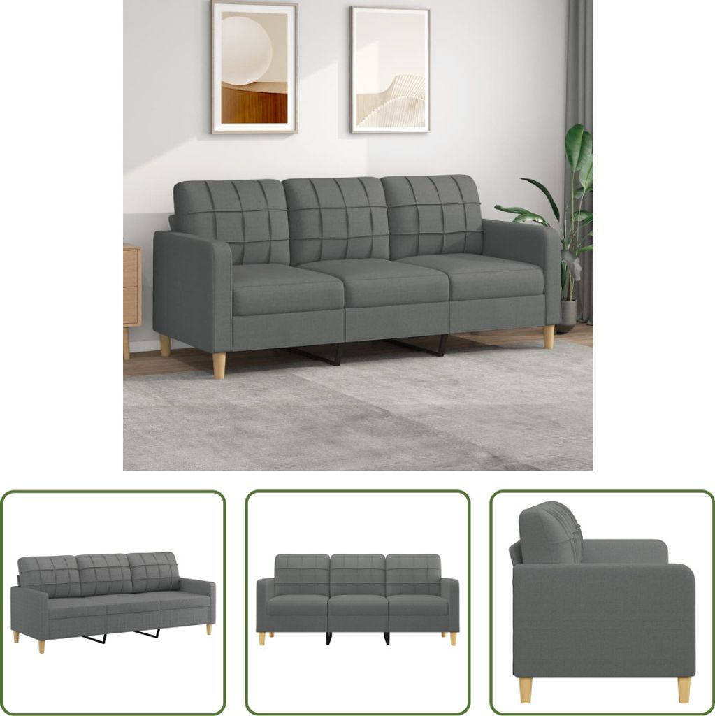 The Living Store 3-Sitzer-Sofa Dunkelgrau 180 cm Stoff