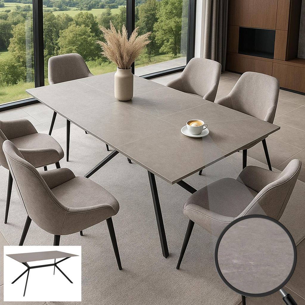 Esszimmertisch MCW-O58, Esstisch Sinterstein Metall, Marmor-Optik 160cm grau