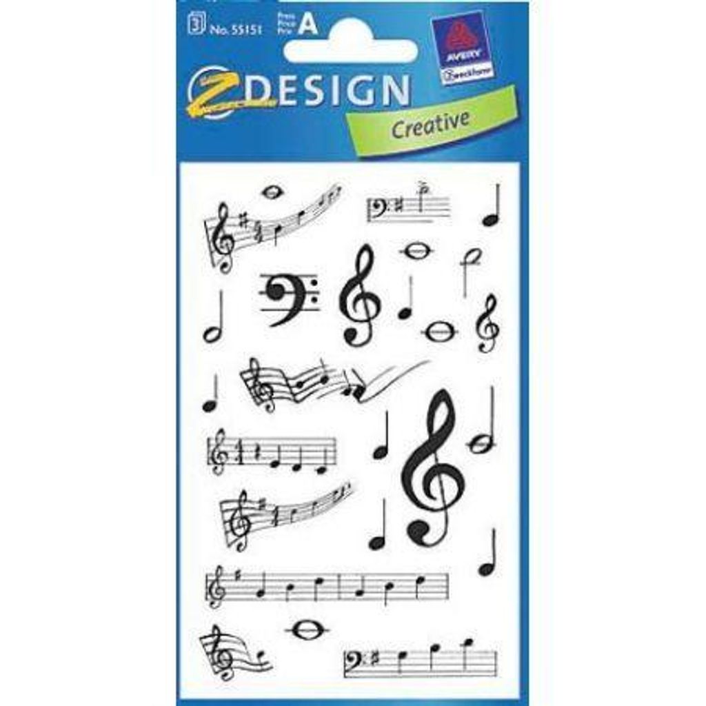 A product packaging for stickers featuring musical notes.