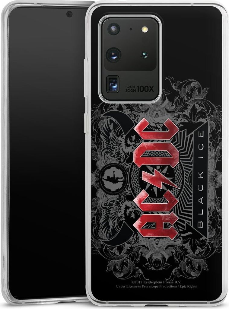 DeinDesign Handyhülle für Samsung Galaxy S20 Ultra Silikon Hülle Case Smartphone Schutzhülle ACDC Black Ice Fanartikel
