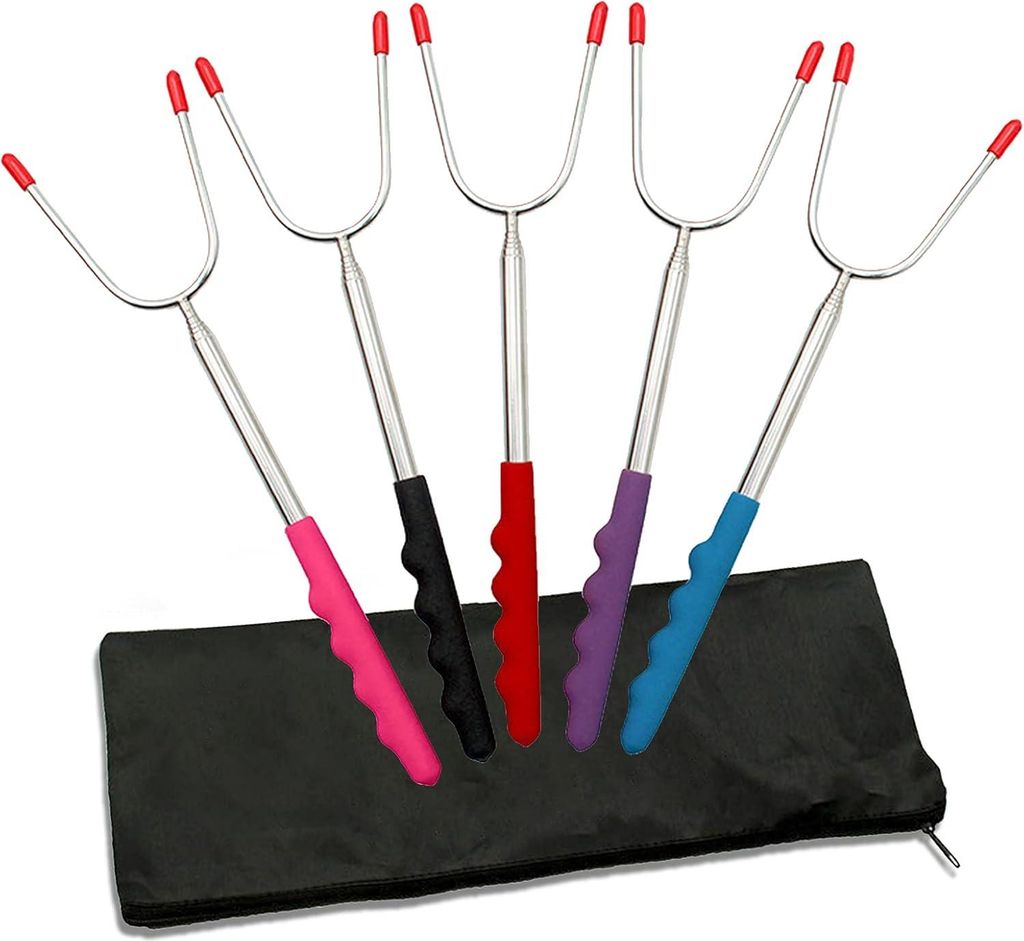 5 Marshmallow-Bratstäbe, ausziehbare Grillgabeln für Lagerfeuer, Stockbrot/Marshmallows/Hot Dogs/Kebab-Spieße, Camping, 29,5–114 cm