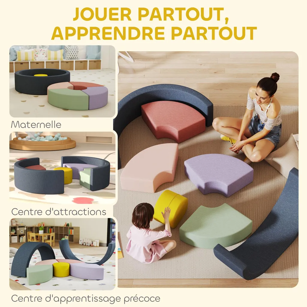 Parcours motricité bébé déhoussable 7 blocs mousse 107x107cm lavable - 11