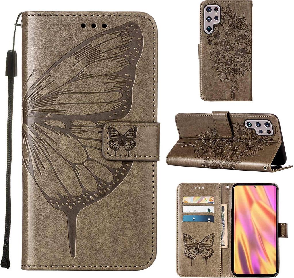 Galaxy S23 Ultra Hülle, Schmetterling Prägung Flip Leder Produktbild 