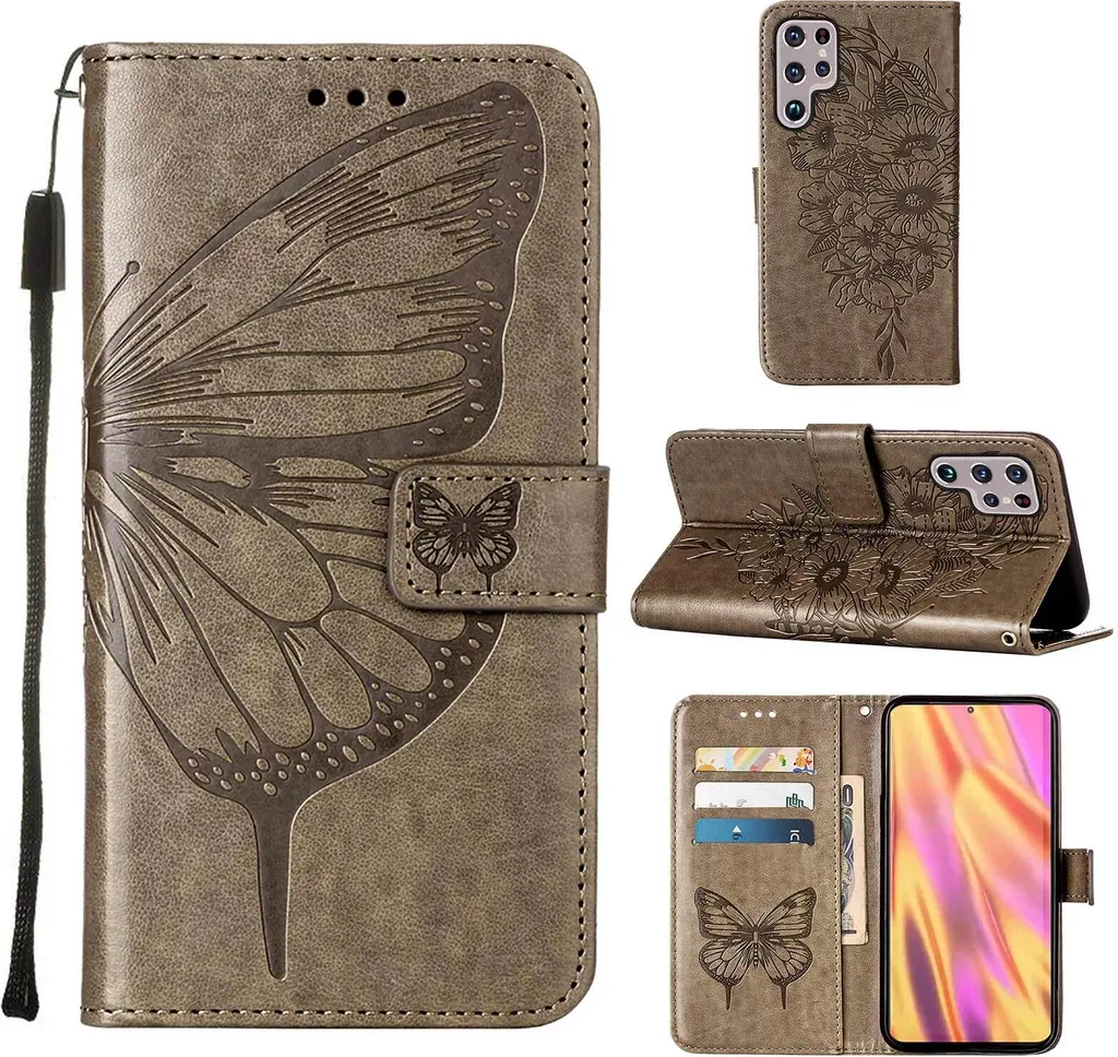 Custodia Anti-urto Samsung S23 Ultra Grigio - Cover Portafoglio Pelle
